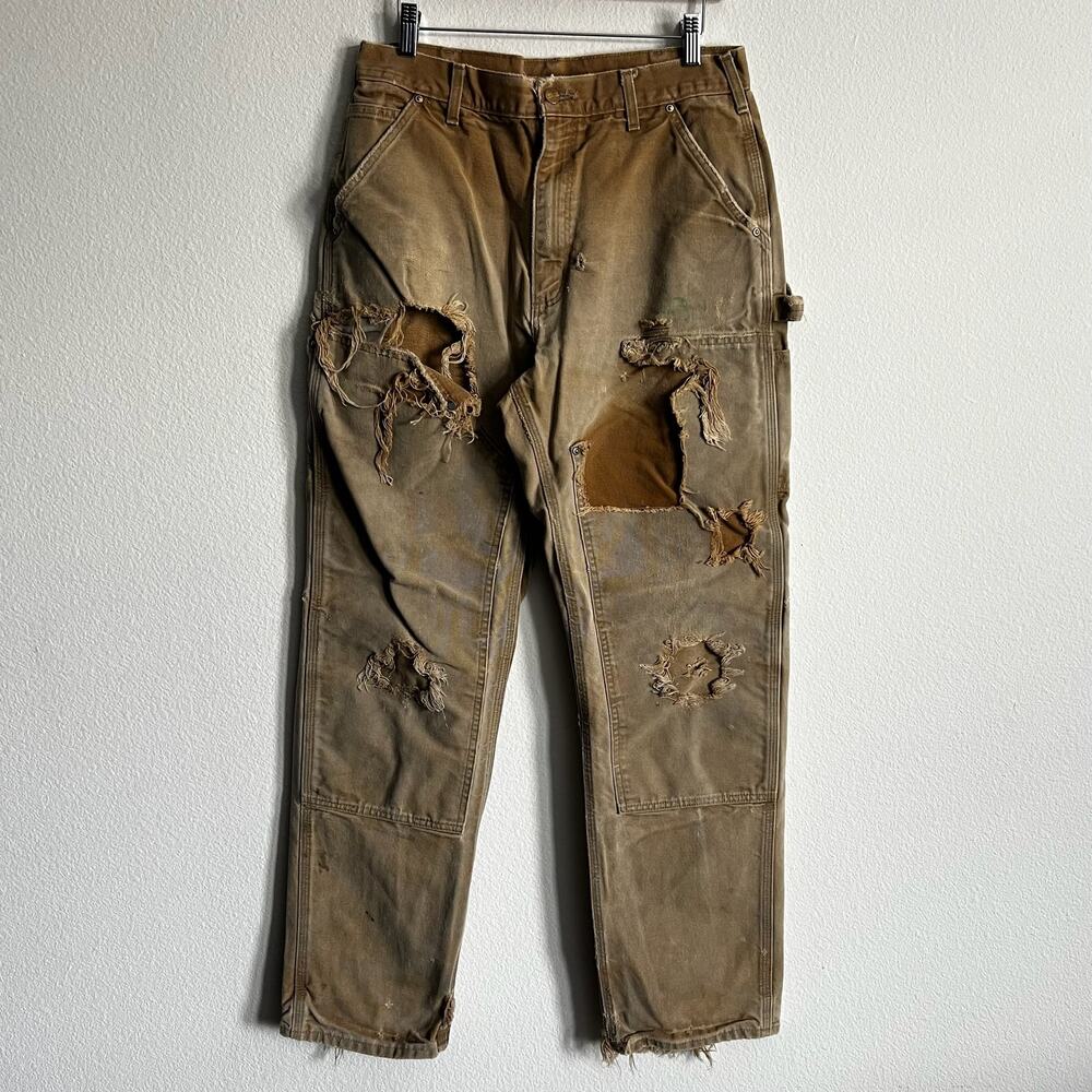 Carhartt B01 BRN thrashed brown double knee work wear carpenter pants